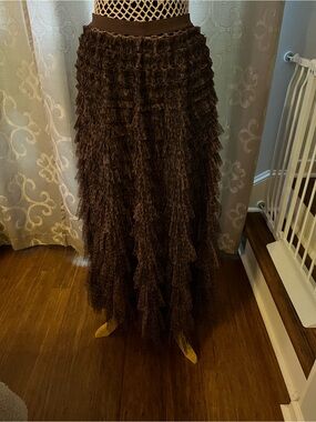 Tiered Ruffle Maxi Skirt in Deep Brown